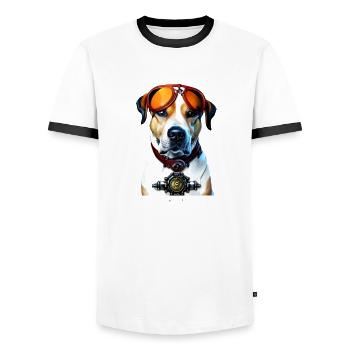 Steam - Dog - Männer Kontrast-T-Shirt - Weiß/Schwarz - Vorne - AI Model Female 172 light (172cm) & AI Model Male 178 dark (178cm)