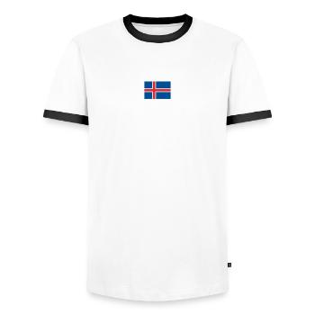 Island Trikot Nr.5 - Männer Kontrast-T-Shirt - Weiß/Schwarz - Vorne - AI Model Female 172 light (172cm) & AI Model Male 178 dark (178cm)