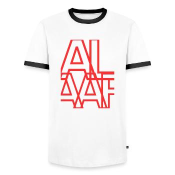 Alaaf Stlye - Männer Kontrast-T-Shirt - Weiß/Schwarz - Vorne - AI Model Female 172 light (172cm) & AI Model Male 178 dark (178cm)