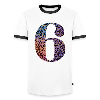 6e anniversaire léopard - T-shirt contrasté Homme - blanc/noir - Devant - AI Model Female 172 light (172cm) & AI Model Male 178 dark (178cm)