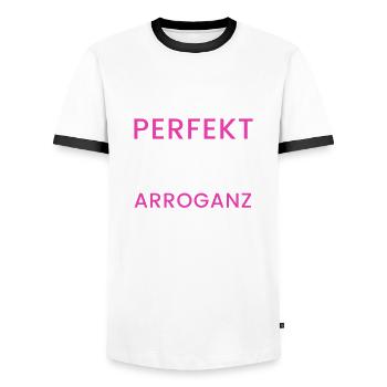 Selbstironische Perfektion - Männer Kontrast-T-Shirt - Weiß/Schwarz - Vorne - AI Model Female 172 light (172cm) & AI Model Male 178 dark (178cm)