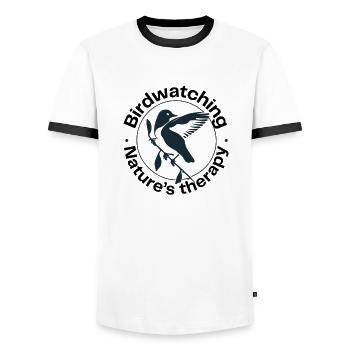 Bird Watching & Nature Therapy - Men's Ringer Shirt - white/black - Front - AI Model Female 172 light (172cm) & AI Model Male 178 dark (178cm)