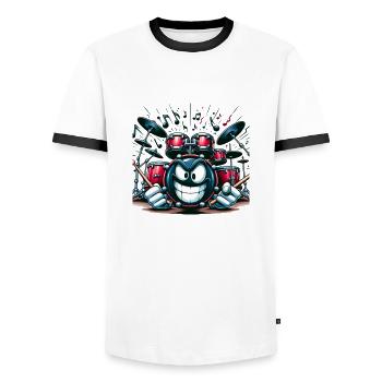 Drum Some Fun! 🥁 Whimsical Drum Set Character - Men's Ringer Shirt - white/black - Front - AI Model Female 172 light (172cm) & AI Model Male 178 dark (178cm)