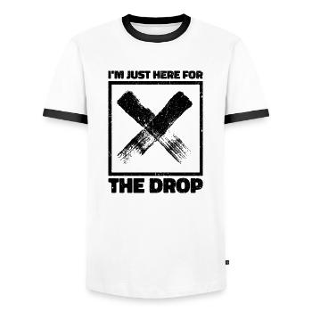 Je suis juste là pour la goutte. DJ de fête - T-shirt contrasté Homme - blanc/noir - Devant - AI Model Female 172 light (172cm) & AI Model Male 178 dark (178cm)
