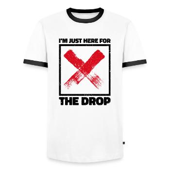Je suis juste là pour la goutte. DJ de fête - T-shirt contrasté Homme - blanc/noir - Devant - AI Model Female 172 light (172cm) & AI Model Male 178 dark (178cm)