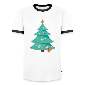 Christmas Tree Christmas Tree Cat - Men's Ringer Shirt - white/black - Front - AI Model Female 172 light (172cm) & AI Model Male 178 dark (178cm)