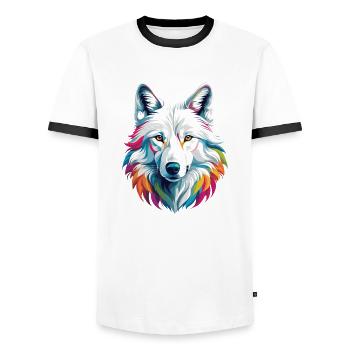 White wolf - Men's Ringer Shirt - white/black - Front - AI Model Female 172 light (172cm) & AI Model Male 178 dark (178cm)
