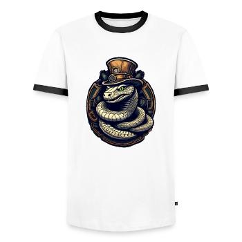 Kobra-Schlange - Männer Kontrast-T-Shirt - Weiß/Schwarz - Vorne - AI Model Female 172 light (172cm) & AI Model Male 178 dark (178cm)