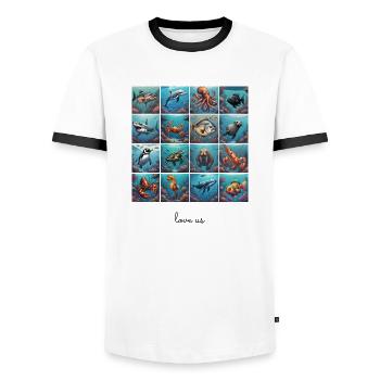 Love Us Collage 3 - Men's Ringer Shirt - white/black - Front - AI Model Female 172 light (172cm) & AI Model Male 178 dark (178cm)