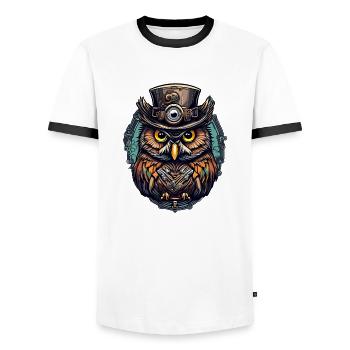 Eule - Männer Kontrast-T-Shirt - Weiß/Schwarz - Vorne - AI Model Female 172 light (172cm) & AI Model Male 178 dark (178cm)