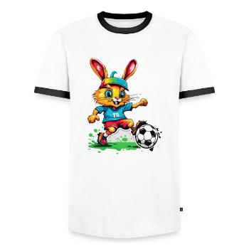 Lapin de football / Animal / Football / But / Sport - T-shirt contrasté Homme - blanc/noir - Devant - AI Model Female 172 light (172cm) & AI Model Male 178 dark (178cm)