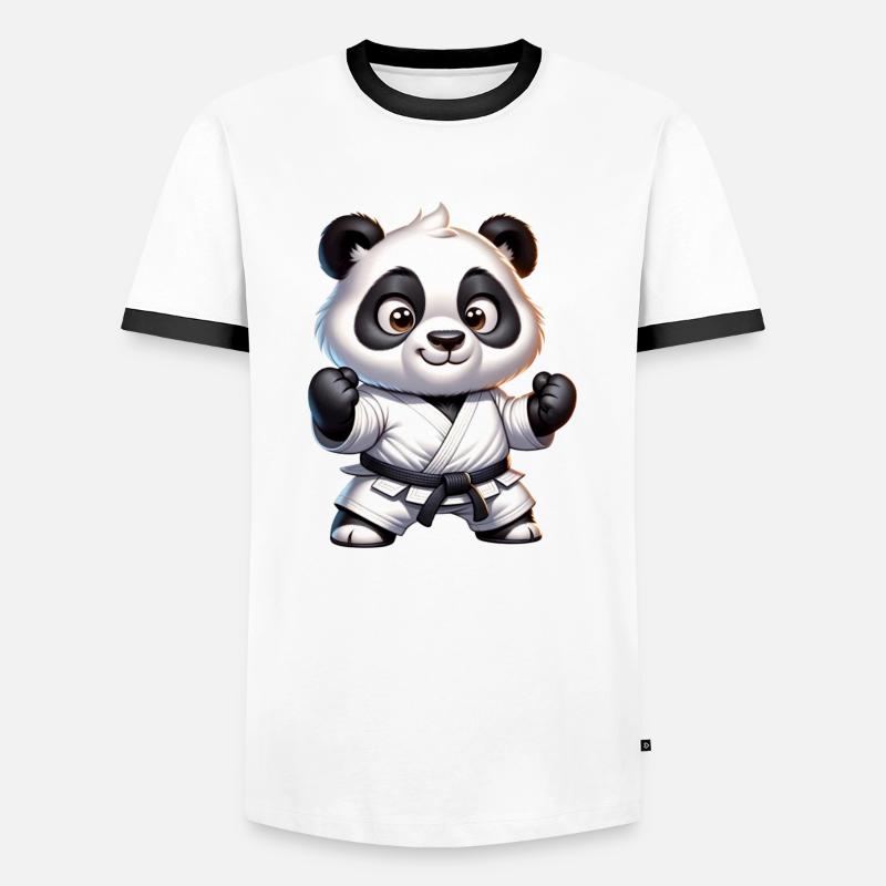 Karate Panda - Männer Kontrast-T-Shirt - Weiß/Schwarz