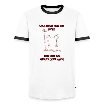 Was denn für ein Kick, den Kick ins Gras - Männer Kontrast-T-Shirt - Weiß/Schwarz - Vorne - AI Model Female 172 light (172cm) & AI Model Male 178 dark (178cm)