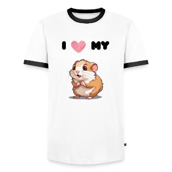Hamster Love - Cute Hamster - Men's Ringer Shirt - white/black - Front - AI Model Female 172 light (172cm) & AI Model Male 178 dark (178cm)