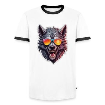 Loup-garou / Pleine lune / Créature / Transformation / Malédiction - T-shirt contrasté Homme - blanc/noir - Devant - AI Model Female 172 light (172cm) & AI Model Male 178 dark (178cm)