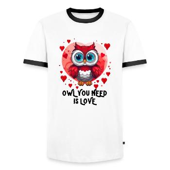 Alles was du brauchst ist Liebe Eule - Männer Kontrast-T-Shirt - Weiß/Schwarz - Vorne - AI Model Female 172 light (172cm) & AI Model Male 178 dark (178cm)