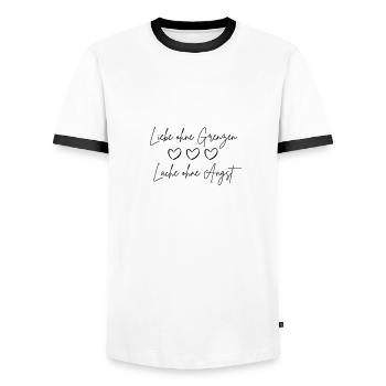 Love Without Borders - Men's Ringer Shirt - white/black - Front - AI Model Female 172 light (172cm) & AI Model Male 178 dark (178cm)