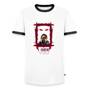 i see you - Männer Kontrast-T-Shirt - Weiß/Schwarz - Vorne - AI Model Female 172 light (172cm) & AI Model Male 178 dark (178cm)