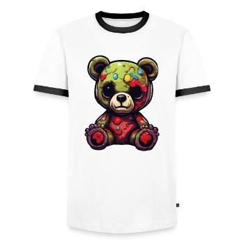 Teddy Bear / Cuddly Toy / Stuffed Animal / Gift Idea - Men's Ringer Shirt - white/black - Front - AI Model Female 172 light (172cm) & AI Model Male 178 dark (178cm)