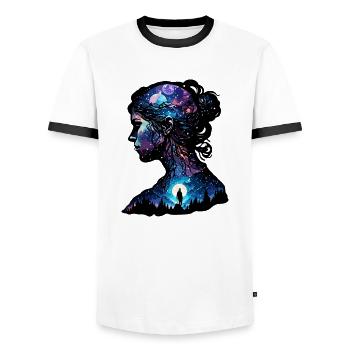 Silhouette / Forest / Portrait / Trees / Person - Men's Ringer Shirt - white/black - Front - AI Model Female 172 light (172cm) & AI Model Male 178 dark (178cm)