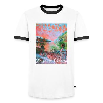 Lago di garda,Lake Garda,lake,landscape - Men's Ringer Shirt - white/black - Front - AI Model Female 172 light (172cm) & AI Model Male 178 dark (178cm)
