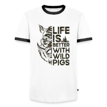 Hunting, game, hunt, nature, hunter, animal wildlife - Men's Ringer Shirt - white/black - Front - AI Model Female 172 light (172cm) & AI Model Male 178 dark (178cm)