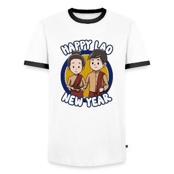 Laos Laote Lao Lao Cadeau du Nouvel An I - T-shirt contrasté Homme - blanc/noir - Devant - AI Model Female 172 light (172cm) & AI Model Male 178 dark (178cm)
