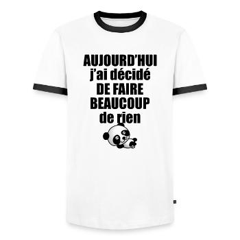 Aujourd'hui j'ai décidé de faire beaucoup de rien - T-shirt contrasté Homme - blanc/noir - Devant - AI Model Female 172 light (172cm) & AI Model Male 178 dark (178cm)