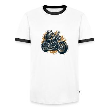 Motorcycle clup - Men's Ringer Shirt - white/black - Front - AI Model Female 172 light (172cm) & AI Model Male 178 dark (178cm)