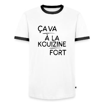 Ça va à la kouizine fort motif Noir - T-shirt contrasté Homme - blanc/noir - Devant - AI Model Female 172 light (172cm) & AI Model Male 178 dark (178cm)