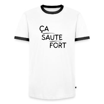Ça saute fort motif Noir - T-shirt contrasté Homme - blanc/noir - Devant - AI Model Female 172 light (172cm) & AI Model Male 178 dark (178cm)