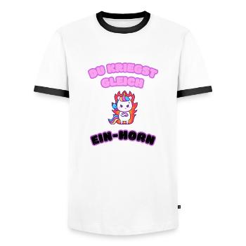 Licorne en colère - T-shirt contrasté Homme - blanc/noir - Devant - AI Model Female 172 light (172cm) & AI Model Male 178 dark (178cm)
