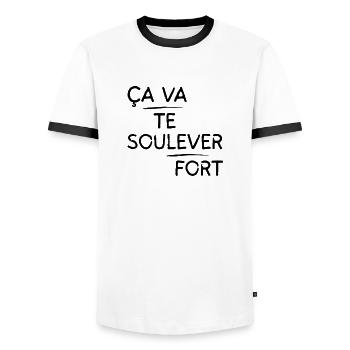 Ça va te soulever fort motif Noir - T-shirt contrasté Homme - blanc/noir - Devant - AI Model Female 172 light (172cm) & AI Model Male 178 dark (178cm)