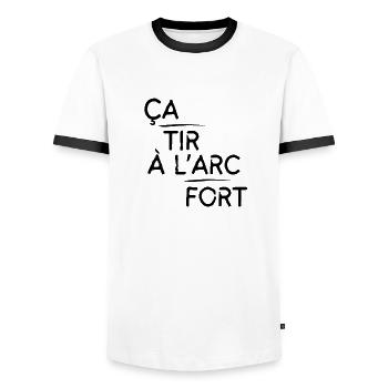 Ça tir à l'arc fort motif Noir - T-shirt contrasté Homme - blanc/noir - Devant - AI Model Female 172 light (172cm) & AI Model Male 178 dark (178cm)