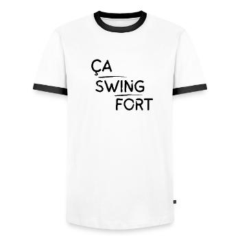 Ça swing fort motif Noir - T-shirt contrasté Homme - blanc/noir - Devant - AI Model Female 172 light (172cm) & AI Model Male 178 dark (178cm)