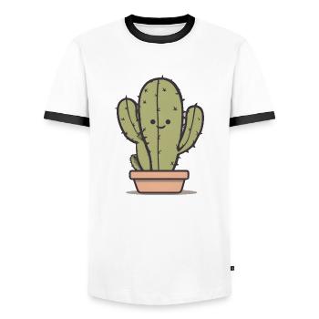 Happy Cactus - Men's Ringer Shirt - white/black - Front - AI Model Female 172 light (172cm) & AI Model Male 178 dark (178cm)