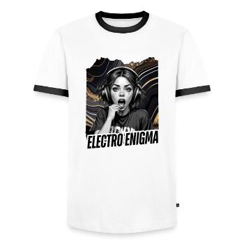 Electro Enigma - Männer Kontrast-T-Shirt - Weiß/Schwarz - Vorne - AI Model Female 172 light (172cm) & AI Model Male 178 dark (178cm)