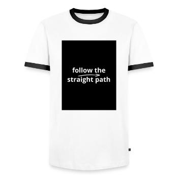 la typographie représente l’inscription - T-shirt contrasté Homme - blanc/noir - Devant - AI Model Female 172 light (172cm) & AI Model Male 178 dark (178cm)
