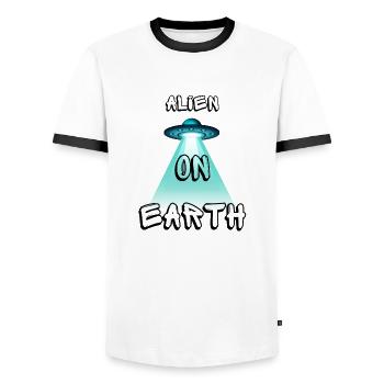 Alien on Earth - Männer Kontrast-T-Shirt - Weiß/Schwarz - Vorne - AI Model Female 172 light (172cm) & AI Model Male 178 dark (178cm)