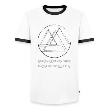 Mountains / Engineering and Mountaineering - Men's Ringer Shirt - white/black - Front - AI Model Female 172 light (172cm) & AI Model Male 178 dark (178cm)