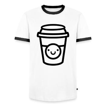 Kaffeebecher - Männer Kontrast-T-Shirt - Weiß/Schwarz - Vorne - AI Model Female 172 light (172cm) & AI Model Male 178 dark (178cm)