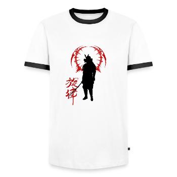 samurai - Men's Ringer Shirt - white/black - Front - AI Model Female 172 light (172cm) & AI Model Male 178 dark (178cm)