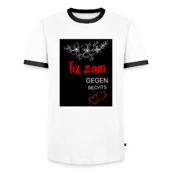Fix gegen rechts - T-shirt contrasté Homme - blanc/noir - Devant - AI Model Female 172 light (172cm) & AI Model Male 178 dark (178cm)