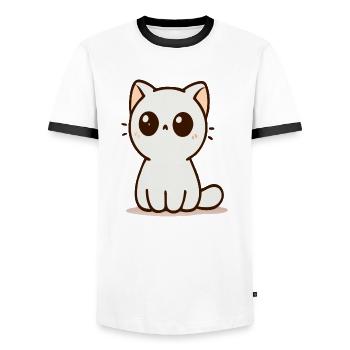 Cat - Men's Ringer Shirt - white/black - Front - AI Model Female 172 light (172cm) & AI Model Male 178 dark (178cm)