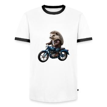Hérisson motard - T-shirt contrasté Homme - blanc/noir - Devant - AI Model Female 172 light (172cm) & AI Model Male 178 dark (178cm)