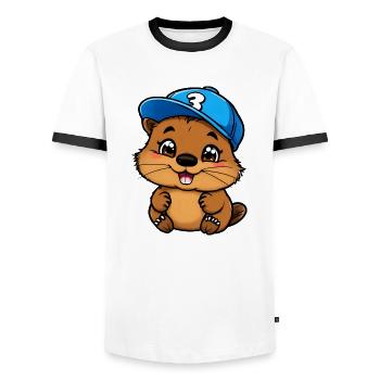 Cheering Beaver Fan - Men's Ringer Shirt - white/black - Front - AI Model Female 172 light (172cm) & AI Model Male 178 dark (178cm)