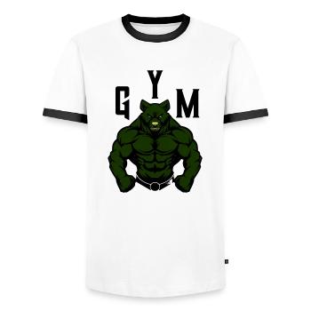 Bear Comic Gym Beast - Men's Ringer Shirt - white/black - Front - AI Model Female 172 light (172cm) & AI Model Male 178 dark (178cm)