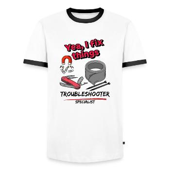 yes, I fix things - Men's Ringer Shirt - white/black - Front - AI Model Female 172 light (172cm) & AI Model Male 178 dark (178cm)