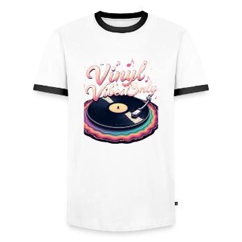 Vibrations vinyle uniquement - T-shirt contrasté Homme - blanc/noir - Devant - AI Model Female 172 light (172cm) & AI Model Male 178 dark (178cm)