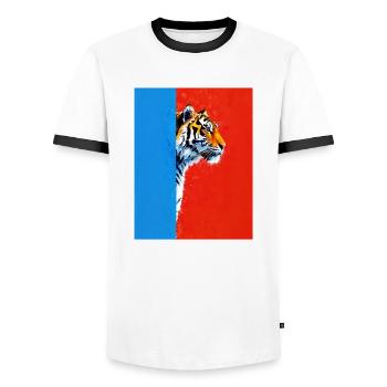 Tiger on a colorful background - Men's Ringer Shirt - white/black - Front - AI Model Female 172 light (172cm) & AI Model Male 178 dark (178cm)